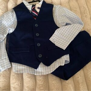 Navy Blue Vest and Checkered Shirt Set